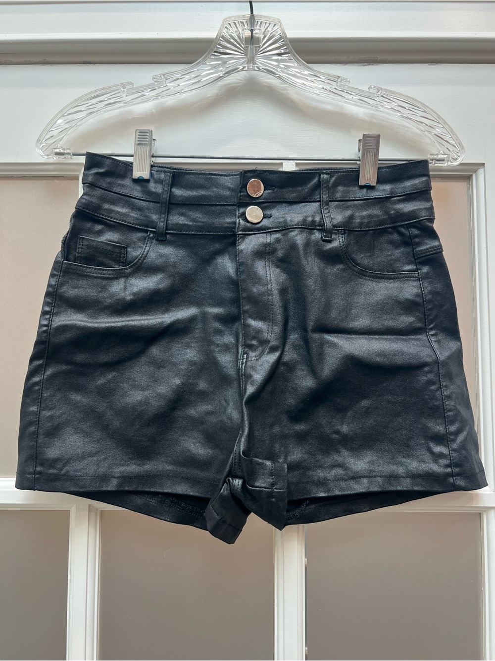 High-Rise Faux Leather Women’s Shorts in Black